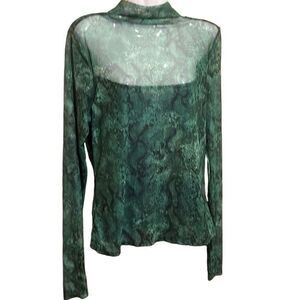 BCBGENERATION womens top Sz L Green attached solid cami mockneck thumbholes NWOT